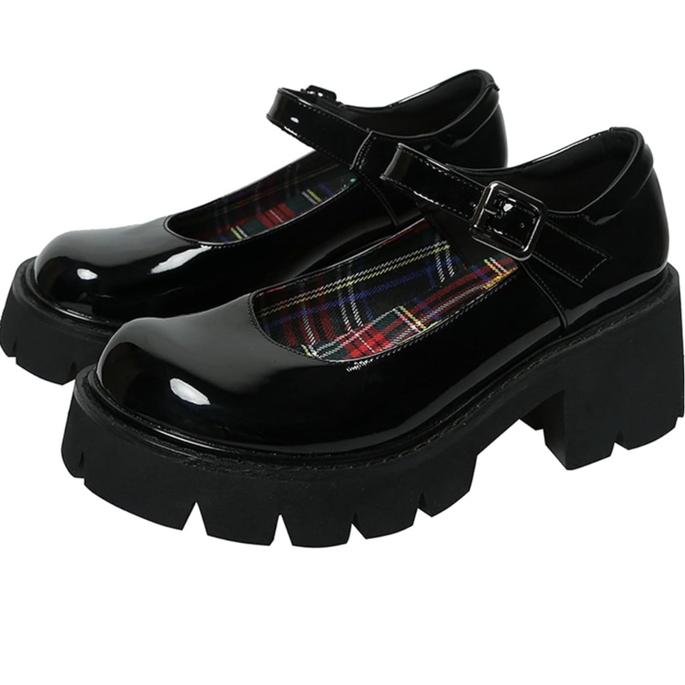 Glossy Black Platform Mary Jane Shoes